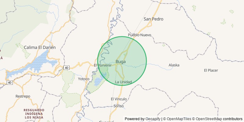 Mapa del municipio de Buga