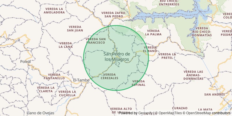 Mapa del municipio de San Pedro de los Milagros