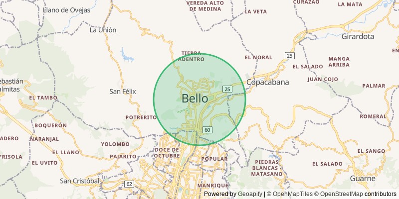 Mapa del municipio de Bello